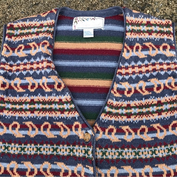 Vintage Sweater Vest by Golden Touch Multi Color button down Sz 18w blue red tan - Picture 2 of 6